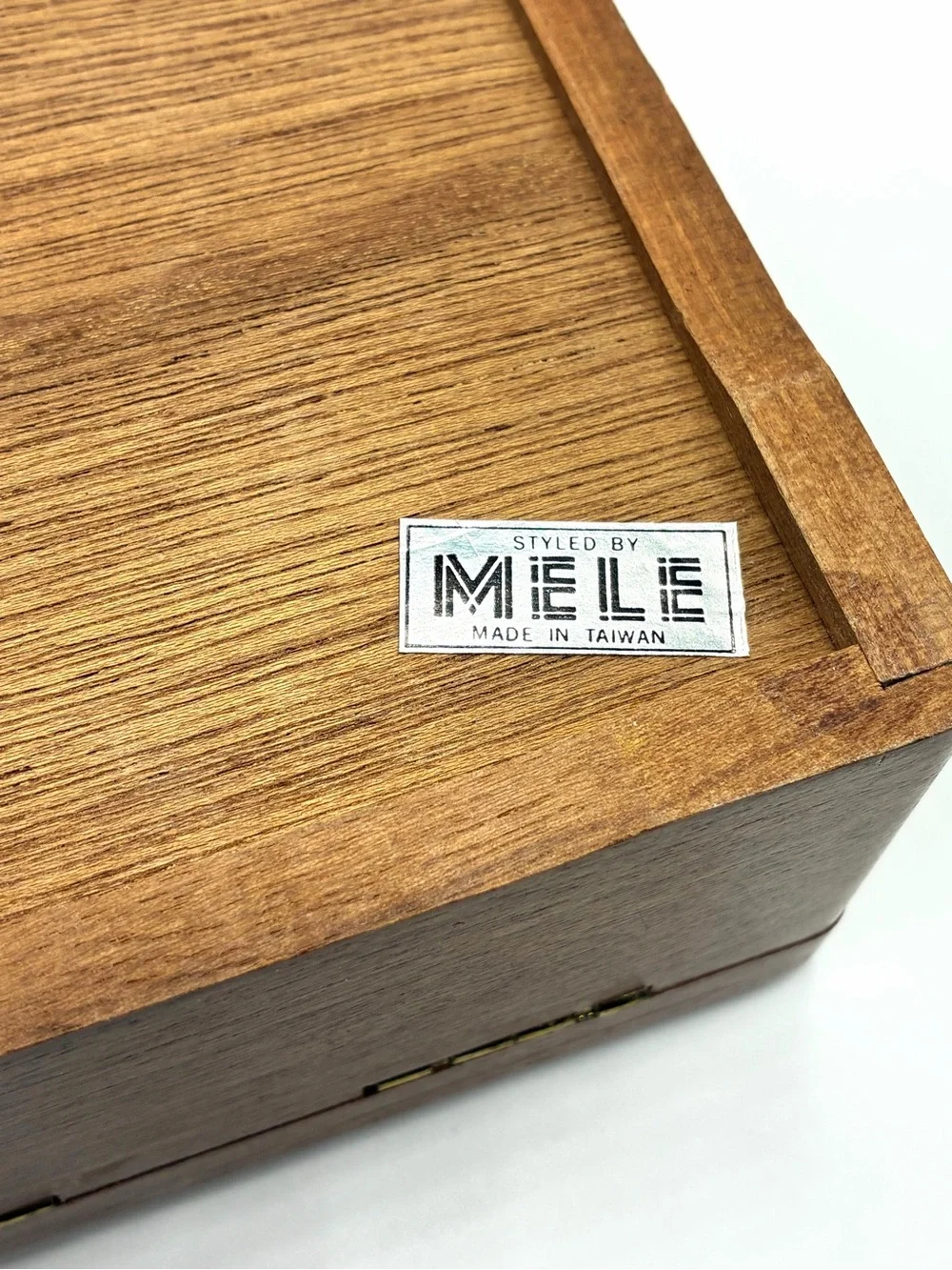 Vintage Mele Wood Jewelry Box Mirror Trinket Box Taiwan Girl Tile Lid